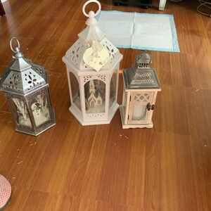 Decorative Lantern Set - Silver, White, and Cream